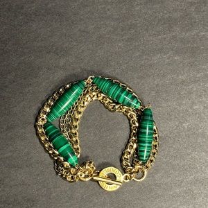 Vintage Green Malachite & 22-kt Gold Plated Chain Bracelet